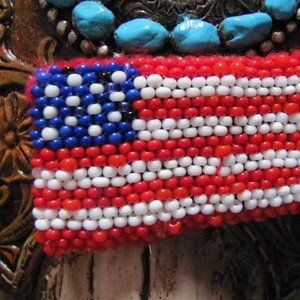 NAVAJO MADE HAND BEADED AMERICAN FLAG PINS